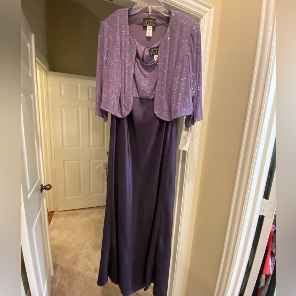 Beautiful purple, long, evening dress with 3/4 sleeves jacket